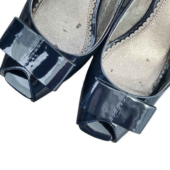 Navy Patent Leather Peep Toe Shoes - Picture 5 of 7